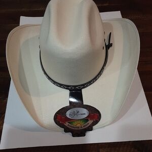 White Cowboy Hat with Black Band Plastic Feel